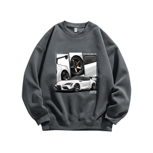 丰田牛魔王SUPRA改装文化JDM纯棉秋季圆领卫衣服男装宽松长袖T恤