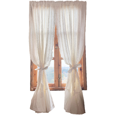 法式奶油鸢尾乡旅免打孔半帘窗帘