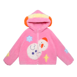 pocoblush【雪人不倒翁】毛毛外套女童冬装连帽保暖雪人上衣加厚