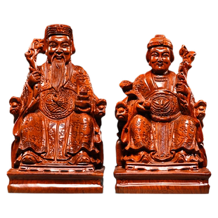 花梨实木雕刻土地公土地婆佛像摆件土地爷福德正神家用供奉送礼品