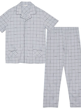 绮瑞夏季男士家居服纯棉开衫翻领短袖长裤睡衣时尚大码男夏款套装