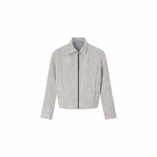 ICE UP日产灰白编织粗花呢小香风百搭通勤夹克短款宽松拉链外套