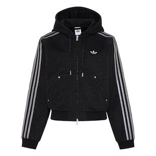 甜酷街头风宽松短款运动夹克外套卫衣男女秋adidas阿迪达斯三叶草