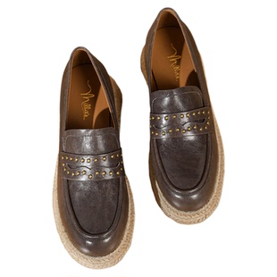 MILLIE'S/妙丽乐福鞋女鞋2026新款铆钉渔夫鞋厚底一脚蹬懒人鞋秋