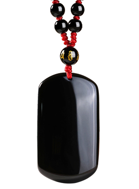 妙韵天然黑曜石平安无事牌吊坠