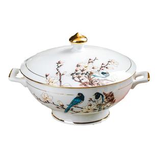 景德镇骨瓷轻奢新中式碗盘碗碟餐具套装家用金边陶瓷碗筷组合喜鹊