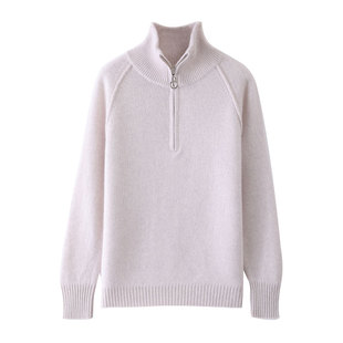 双股加厚款100%纯羊毛衫女秋冬季半拉链毛衣翻领针织衫宽松打底衫