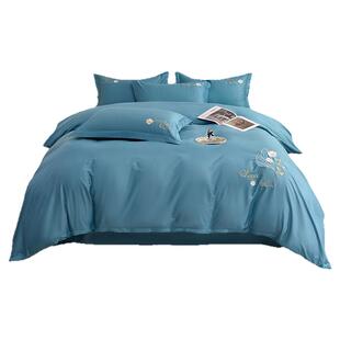 A类纯棉床上四件套全棉100简约高级感刺绣被套裸睡床单床笠款床品