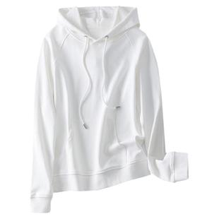 白色连帽卫衣女春秋2026新款宽松套头带帽打底衫上衣加绒加厚外套