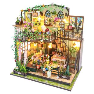 弘达diy小屋达西花房手工模型阁楼拼装木制房子场景玩具生日礼物