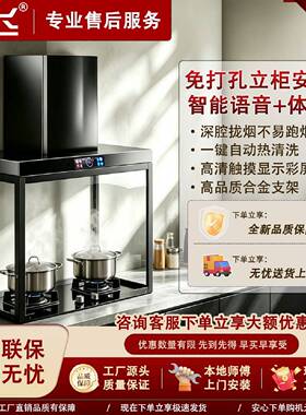 新飞免打孔顶吸式油烟机家用厨房智能操控自动清洁大吸力抽油烟机
