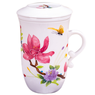 成艺陶瓷三件杯带盖带过滤茶杯办公杯家用个人水杯会议杯中式包邮