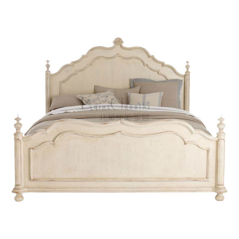 美式乡村实木床大床 法式仿古白双人床欧式做旧1.8米床地中海家具