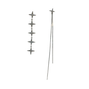 ins超仙水钻星星米字耳环长款气质流苏耳钉不对称双戴耳饰925银针