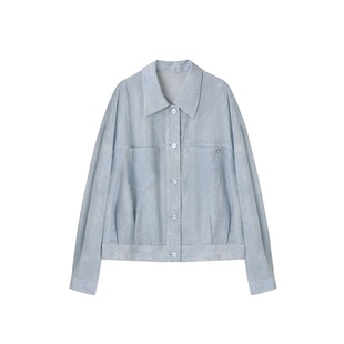 XWI欣未知性优雅晕染蓝色衬衫外套女春季休闲百搭超好看别致上衣