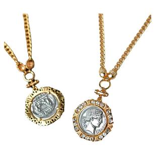 海蓝宝项链女s925银古币吊坠海蓝宝原石镶嵌配饰毛衣链银链银项链