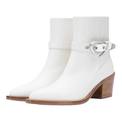 SW西部风金属扣方跟短靴女