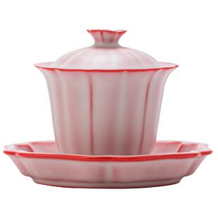 猪油冻汝窑茶壶三才盖碗花瓣杯家用功夫茶具套装粉色佳人节日送礼