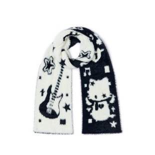 星月豚骨“心碎吉他猫”原创设计黑白双面仿貂绒保暖围巾亚萌宅