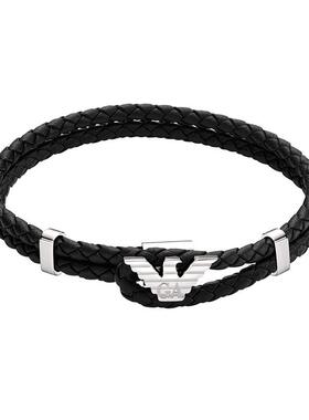 【自营】Armani阿玛尼经典LOGO系列皮革编织手链男潮流礼物送男友