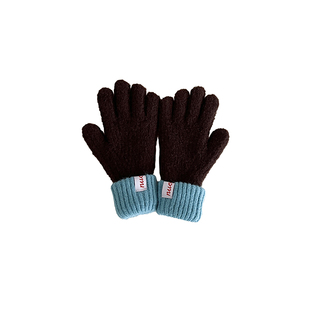 分指可触屏~儿童五指手套冬季男童女童拼色户外骑行针织羊绒手套