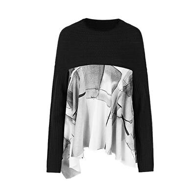 s.deer钩花晕染拼接长袖毛衣