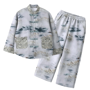 男童日常汉服春秋2025新款儿童中式国潮服装男孩水墨江山古风套装