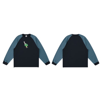 warmtrees25新款树树脆脆乐园叉子西兰花条纹插肩薄款圆领卫衣