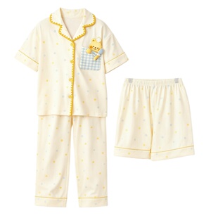 少女纯棉睡衣大童2026夏季新款可爱小熊三件套短袖初中学生家居服