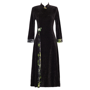 旗袍2025春季新款黑色改良加厚年轻款优雅奥黛连衣裙女新中式妈妈