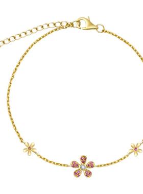 FIICCI 天然粉色蓝宝石18K黄金钻石手链樱花瓣设计送女友生日礼物