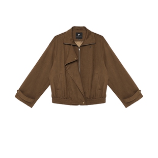 半圆女装[复古]2025秋季短款宽松休闲立领长袖麂皮外套女高级感