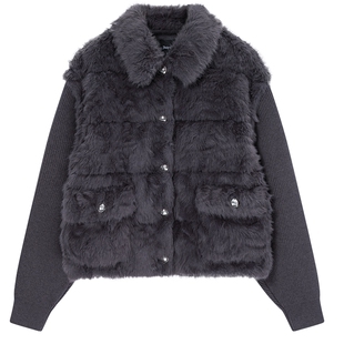 【90白鸭绒】Juicy Couture橘滋外套女毛织拼接羽绒服