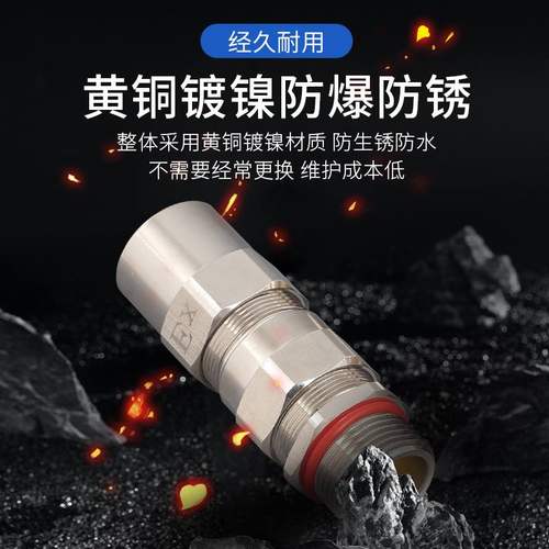 BQFB黄铜镀镍接管式防爆格兰头铠装电缆夹紧双密封接头防爆填料函
