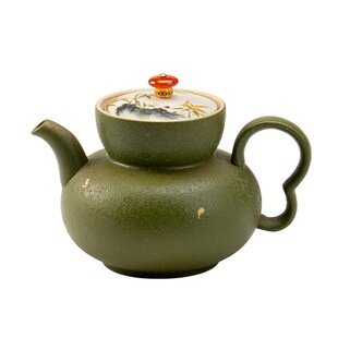 小青柑手绘金竹仿古陶瓷茶壶功夫茶具家用球孔过滤手执泡茶壶