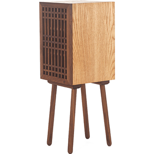 MUMO木墨 栅格柜 红橡木三层边柜可移动层板黑胡桃木栅格小柜子