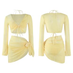 2025新款泳衣女爆款四件套分体长袖防晒渡假海边高级感高端比基尼