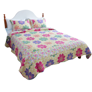 包邮全棉绗缝被三件套 韩式出口床盖双人保暖被透气外单水洗夹棉