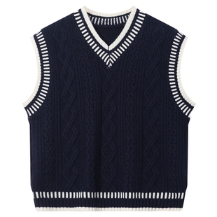 男童秋冬学院风加厚V领马甲毛衣2026新款儿童中学生针织背心上衣