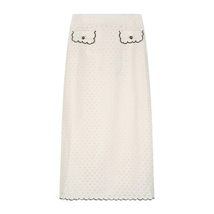 固执夏季新款小香风蕾丝高腰开衩中长a字半身裙80142BQ08979