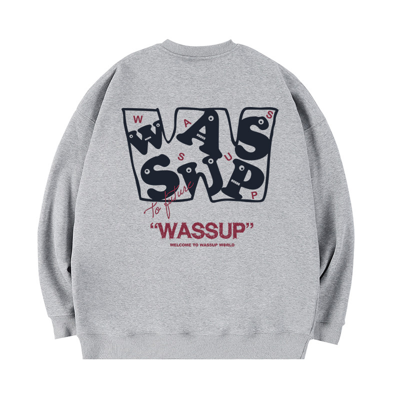 WASSUP趣味美式重磅加绒卫衣男潮
