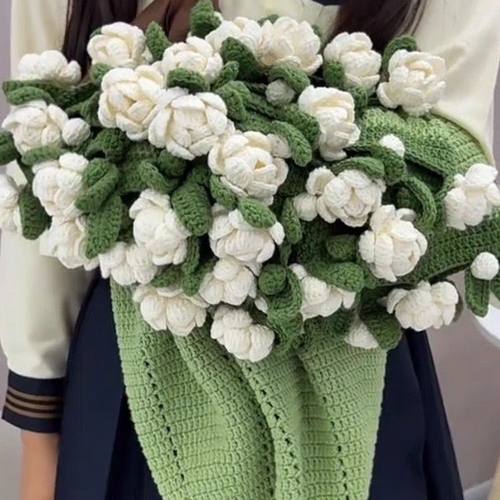 茉莉花束毯子玫瑰花毯子花束毛线手工编织diy材料包尖角玫瑰礼物