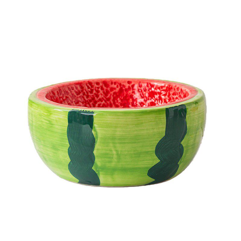 西瓜陶瓷猫碗 夏季清凉斜口护颈猫狗碗/慢食碗