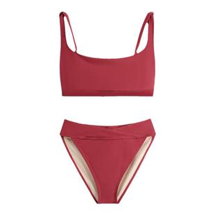 walkingChic泰国红色比基尼泳衣高开叉三点式性感泡温泉泳装女