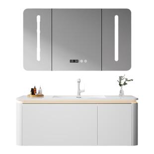 一体陶瓷盆浴室柜组合卫生间简约洗脸盆柜挂墙式洗手盆实木洗漱台