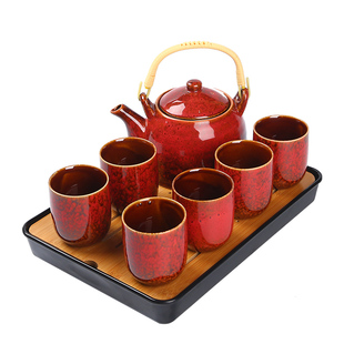 窑变茶具套装家用简约现代中式提梁茶壶带过滤陶瓷大号杯子泡茶器