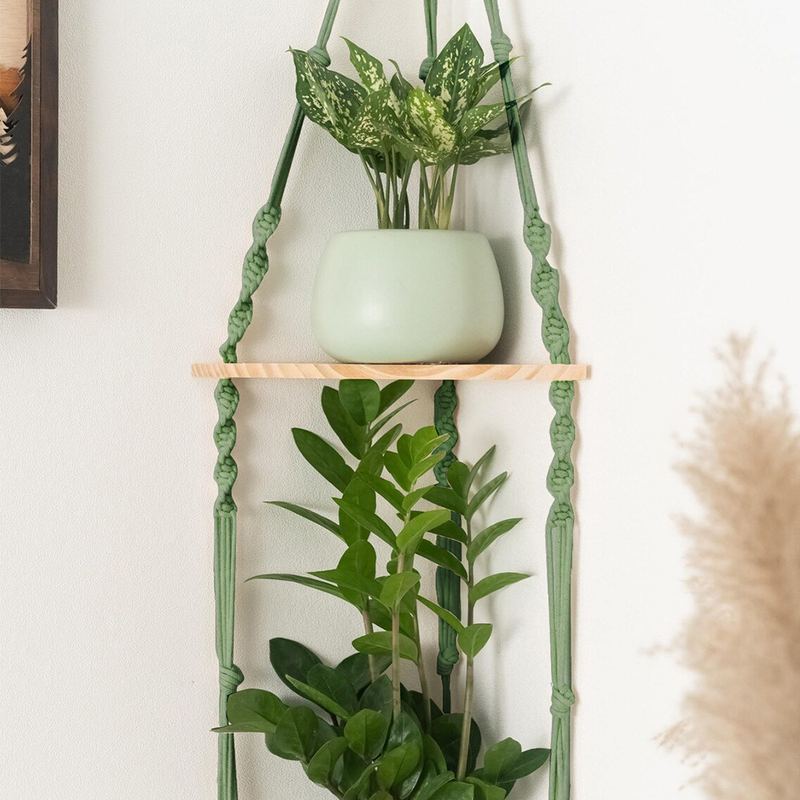 墙角装饰植物壁挂北欧风编织物花盆搁板置挂毯架房间手壁饰盆栽