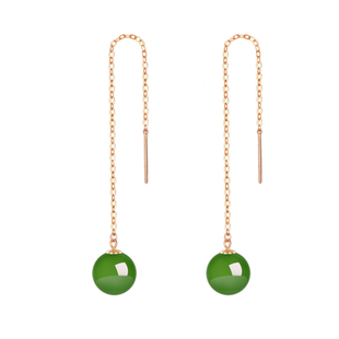 天然和田玉耳线18K金碧玉耳坠2022新款气质长款精致翡翠黄金耳饰