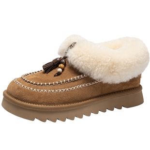 千百度厚底复古时尚雪地靴女2025冬季新款暖暖靴毛毛鞋短靴保暖