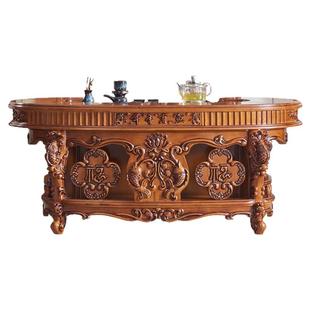 欧式茶台 美式全实木雕花年年有鱼功夫茶台泡茶桌乌金石茶艺桌